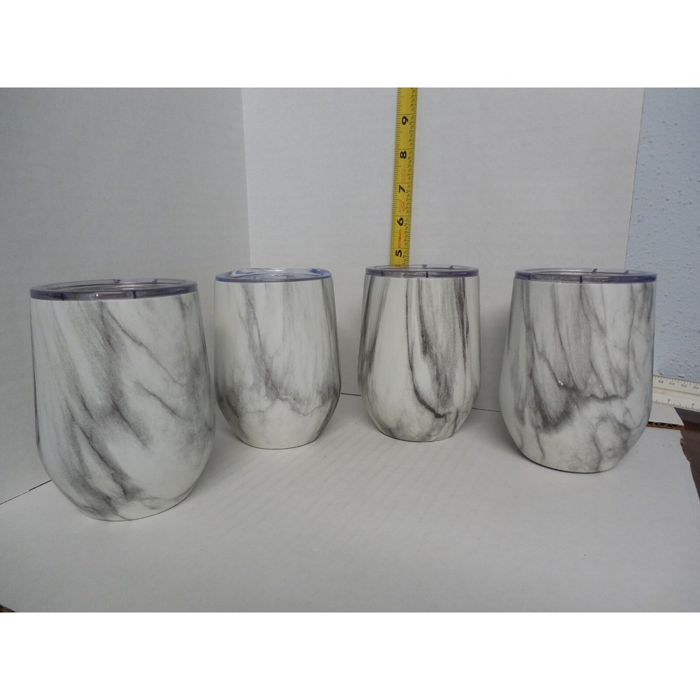 Set Of 4 -Oggi Cheers Stainless Steel Wine Tumbler with Clear Lid  Marbled